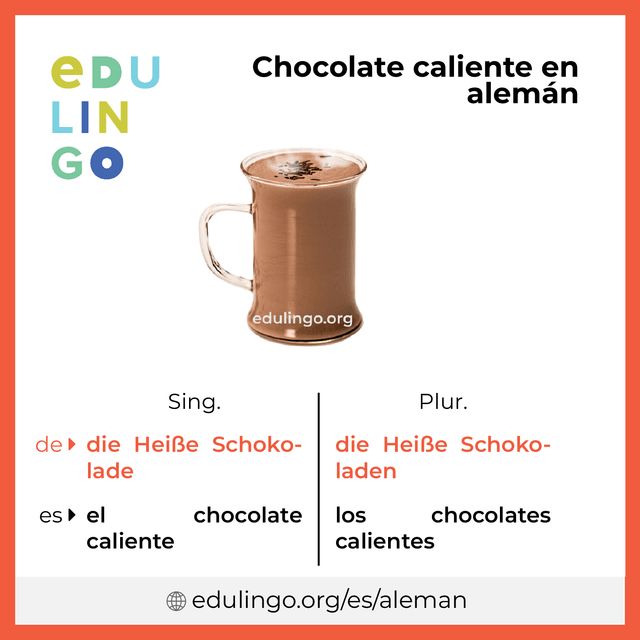 Imagen de vocabulario Chocolate caliente en alemán con singular y plural para descargar e imprimir