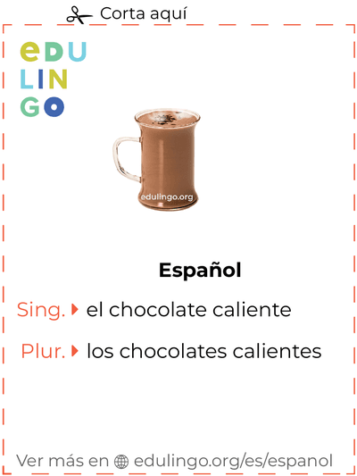 Ficha de Vocabulario Chocolate caliente en español para imprimir, practicar y aprender