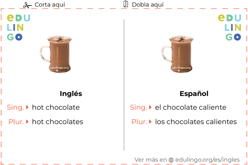 Ficha de Vocabulario Chocolate caliente en inglés para imprimir, practicar y aprender