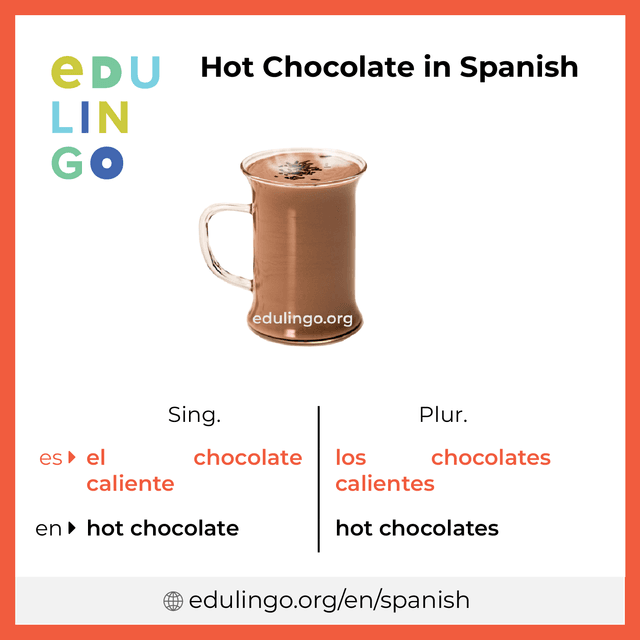 Hot Chocolate in Spanish vocabulary picture with singular and plural for download and printing