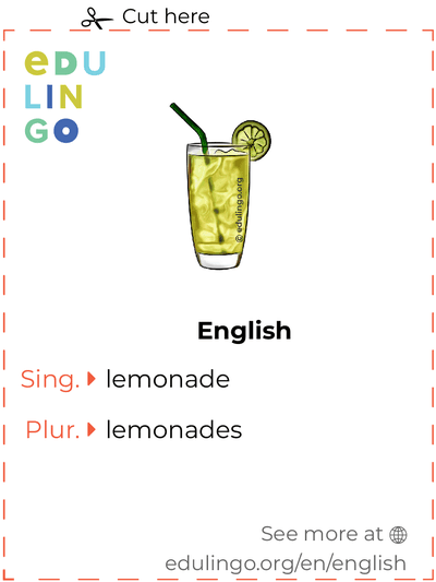 Lemonade in English vocabulary flashcard for printing, practicing and learning