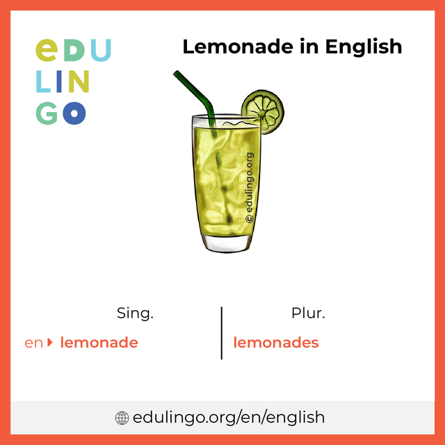 Lemonade in English vocabulary picture with singular and plural for download and printing