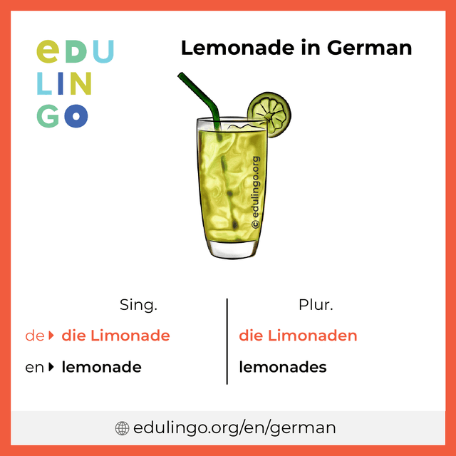 Lemonade in German vocabulary picture with singular and plural for download and printing