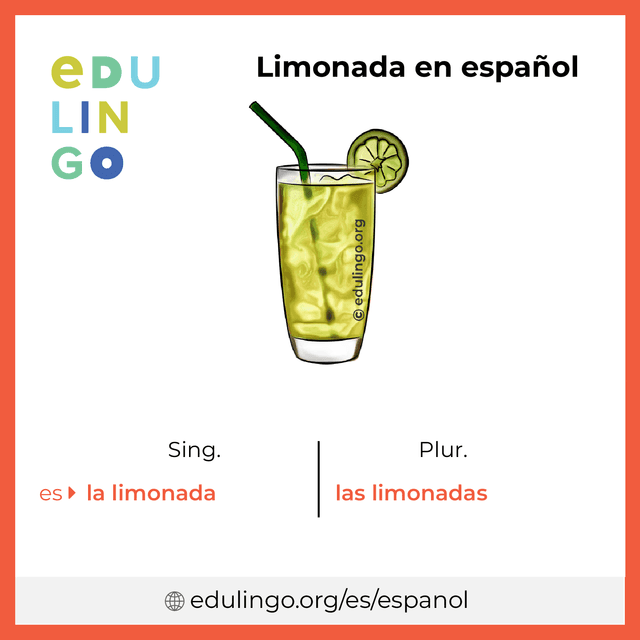 Imagen de vocabulario Limonada en español con singular y plural para descargar e imprimir