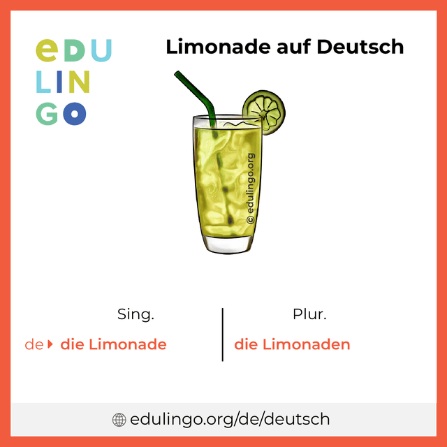 Limonade auf Deutsch Vokabelbild mit Singular und Plural zum Herunterladen und Ausdrucken