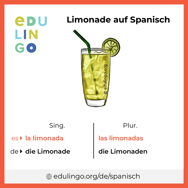 Limonade auf Spanisch Vokabelbild mit Singular und Plural zum Herunterladen und Ausdrucken