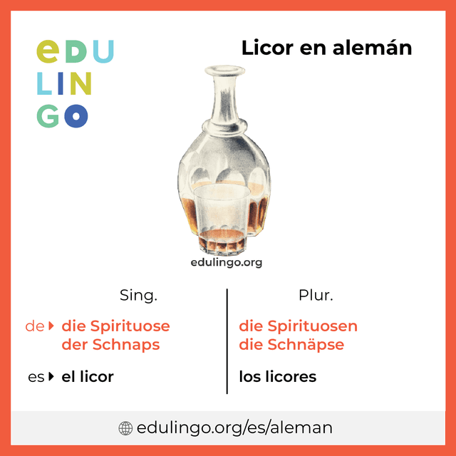 Imagen de vocabulario Licor en alemán con singular y plural para descargar e imprimir