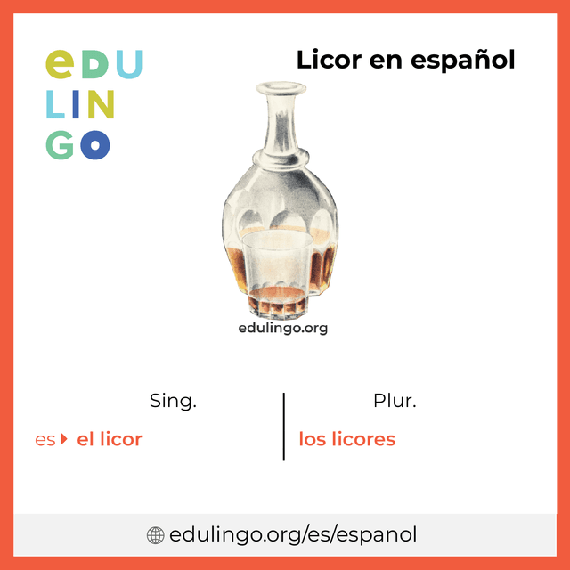 Imagen de vocabulario Licor en español con singular y plural para descargar e imprimir