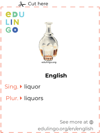Liquor in English vocabulary flashcard for printing, practicing and learning