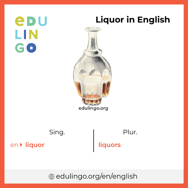 Liquor in English vocabulary picture with singular and plural for download and printing