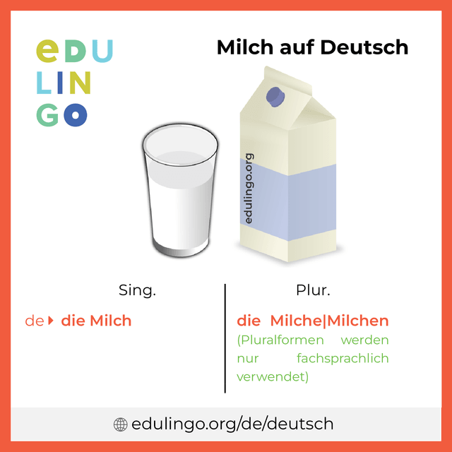 Milch auf Deutsch Vokabelbild mit Singular und Plural zum Herunterladen und Ausdrucken