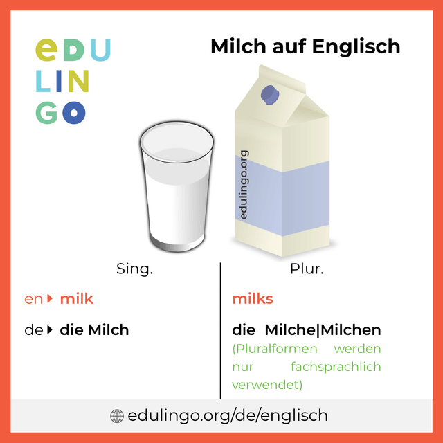 Milch auf Englisch Vokabelbild mit Singular und Plural zum Herunterladen und Ausdrucken