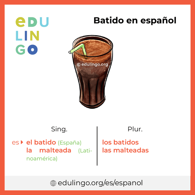 Imagen de vocabulario Batido en español con singular y plural para descargar e imprimir