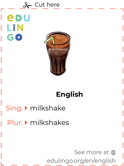 Milkshake in English vocabulary flashcard for printing, practicing and learning