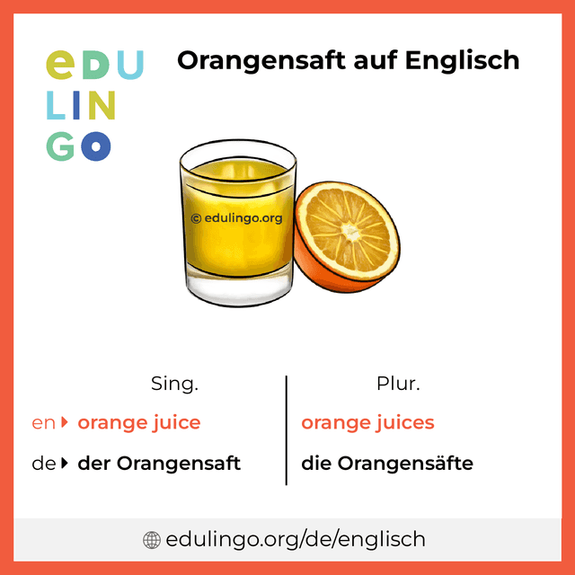 Orangensaft auf Englisch Vokabelbild mit Singular und Plural zum Herunterladen und Ausdrucken