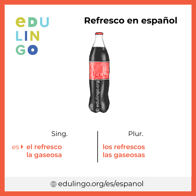 Imagen de vocabulario Refresco en español con singular y plural para descargar e imprimir