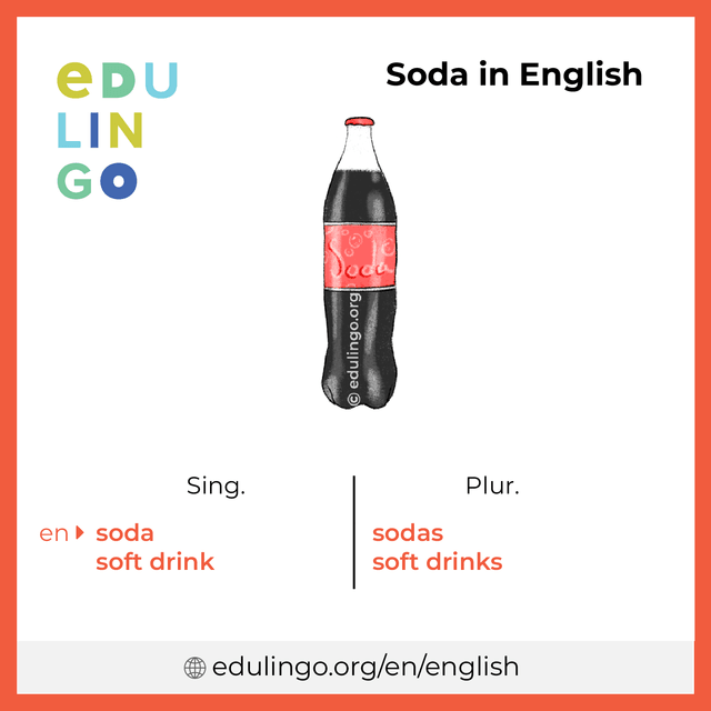 Soda in English vocabulary picture with singular and plural for download and printing