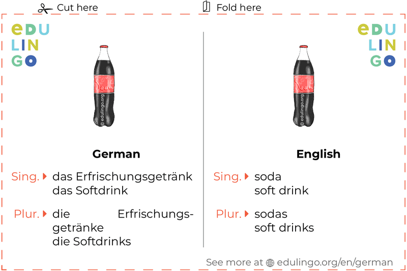 Soda in German vocabulary flashcard for printing, practicing and learning