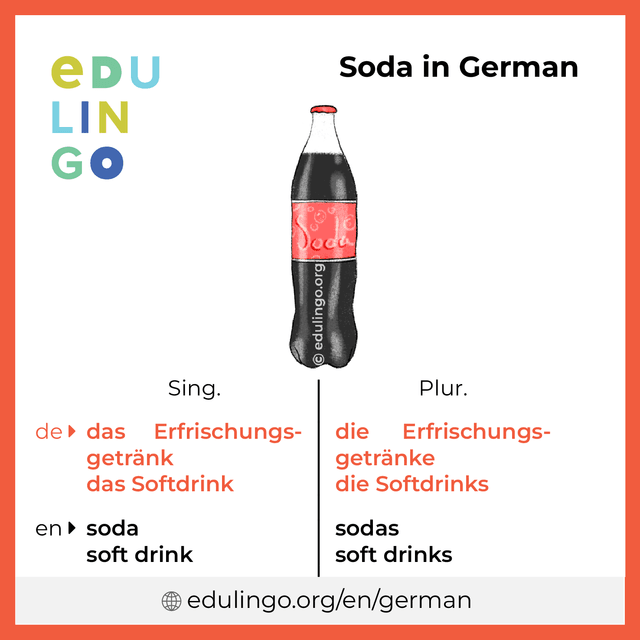 Soda in German vocabulary picture with singular and plural for download and printing