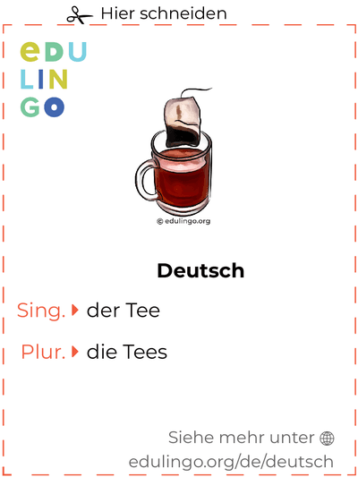Tee auf Deutsch Vokabelkartei zum Ausdrucken, Üben und Lernen