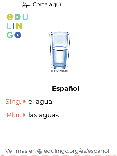 Ficha de Vocabulario Agua en español para imprimir, practicar y aprender