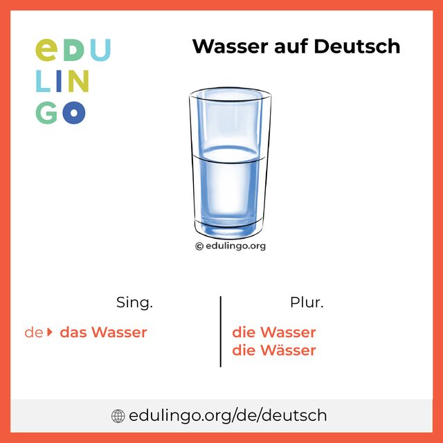 Wasser auf Deutsch Vokabelbild mit Singular und Plural zum Herunterladen und Ausdrucken