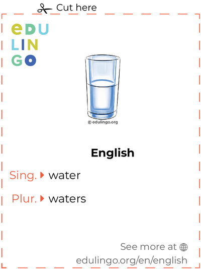 Water in English vocabulary flashcard for printing, practicing and learning