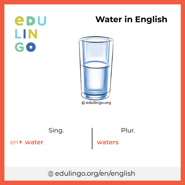 Water in English vocabulary picture with singular and plural for download and printing