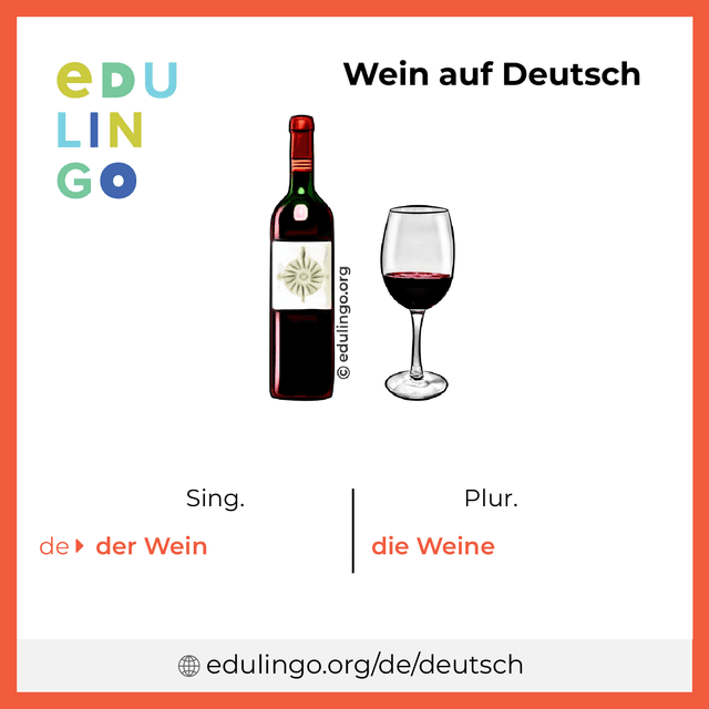 Wein auf Deutsch Vokabelbild mit Singular und Plural zum Herunterladen und Ausdrucken