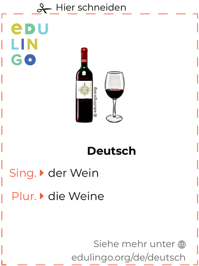 Wein auf Deutsch Vokabelkartei zum Ausdrucken, Üben und Lernen