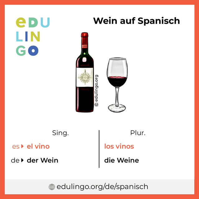 Wein auf Spanisch Vokabelbild mit Singular und Plural zum Herunterladen und Ausdrucken