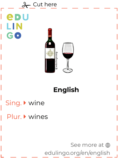 Wine in English vocabulary flashcard for printing, practicing and learning