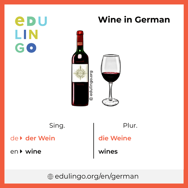 Wine in German vocabulary picture with singular and plural for download and printing