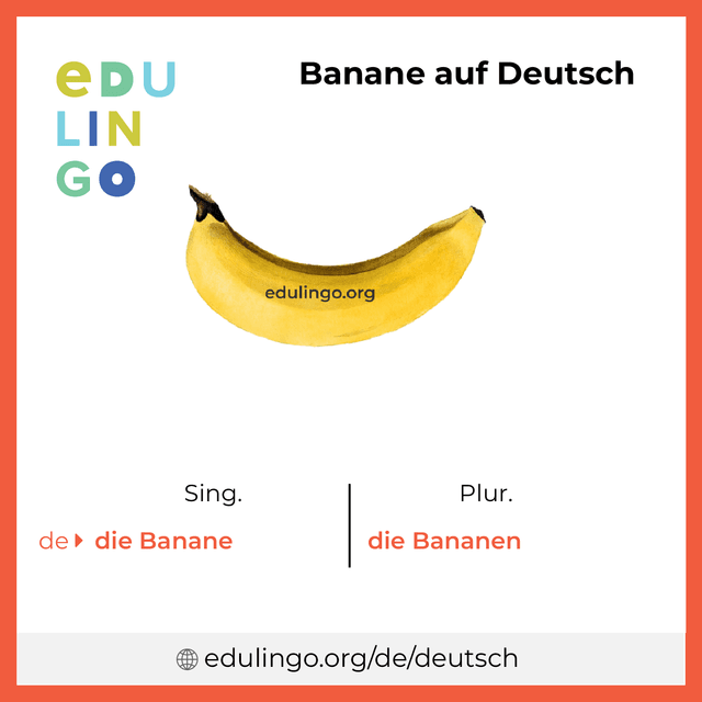 Banane auf Deutsch Vokabelbild mit Singular und Plural zum Herunterladen und Ausdrucken