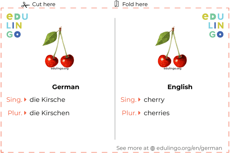 Cherry in German vocabulary flashcard for printing, practicing and learning