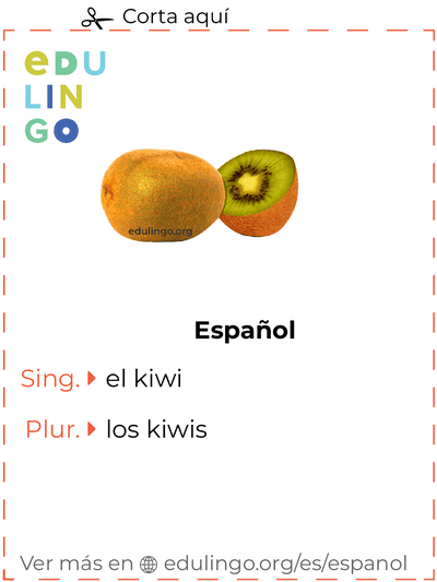 Ficha de Vocabulario Kiwi en español para imprimir, practicar y aprender