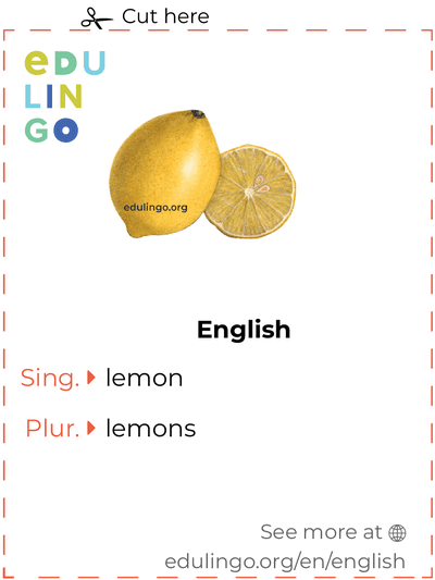 Lemon in English vocabulary flashcard for printing, practicing and learning