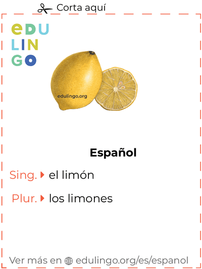 Ficha de Vocabulario Limón en español para imprimir, practicar y aprender