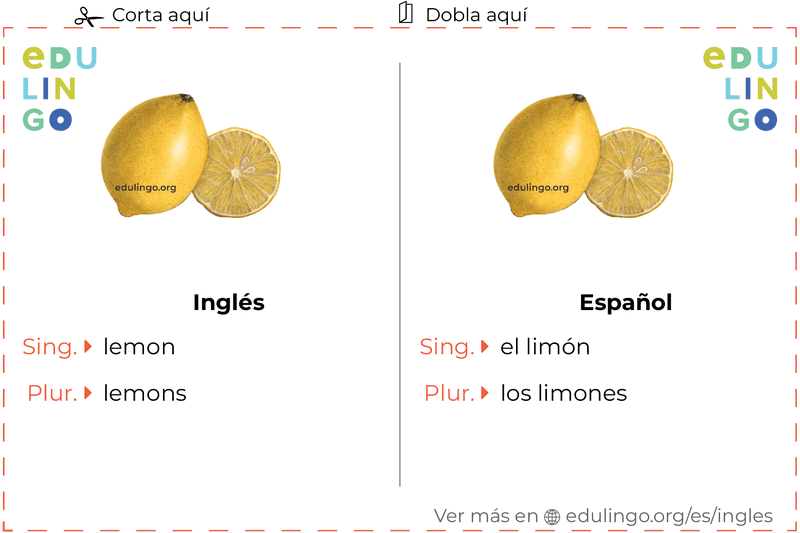 Ficha de Vocabulario Limón en inglés para imprimir, practicar y aprender