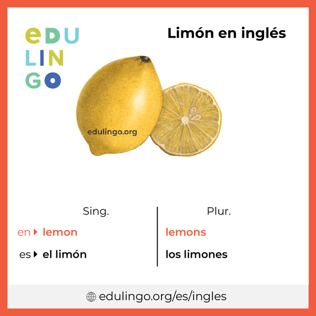 Imagen de vocabulario Limón en inglés con singular y plural para descargar e imprimir