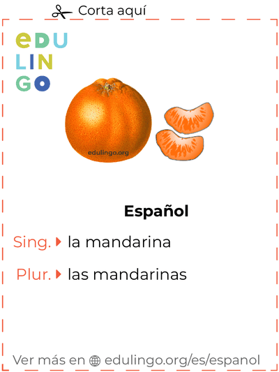 Ficha de Vocabulario Mandarina en español para imprimir, practicar y aprender