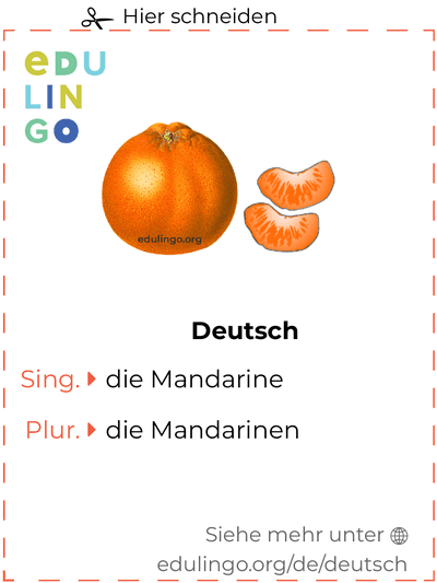 Mandarine auf Deutsch Vokabelkartei zum Ausdrucken, Üben und Lernen