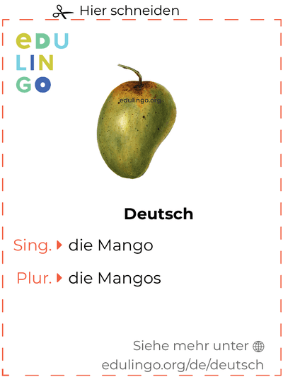 Mango auf Deutsch Vokabelkartei zum Ausdrucken, Üben und Lernen
