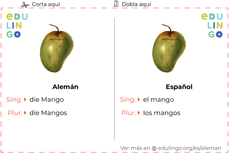 Ficha de Vocabulario Mango en alemán para imprimir, practicar y aprender