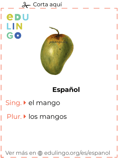 Ficha de Vocabulario Mango en español para imprimir, practicar y aprender
