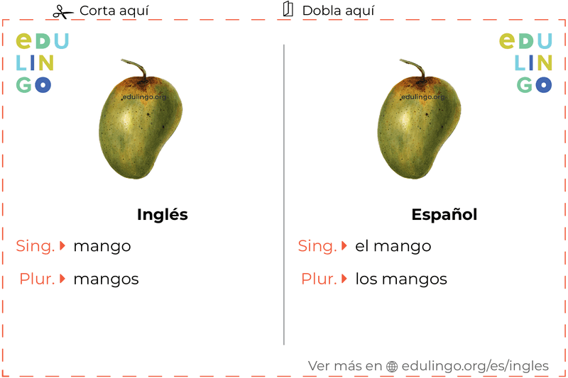 Ficha de Vocabulario Mango en inglés para imprimir, practicar y aprender