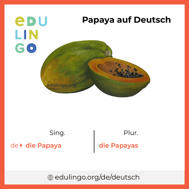 Papaya auf Deutsch Vokabelbild mit Singular und Plural zum Herunterladen und Ausdrucken