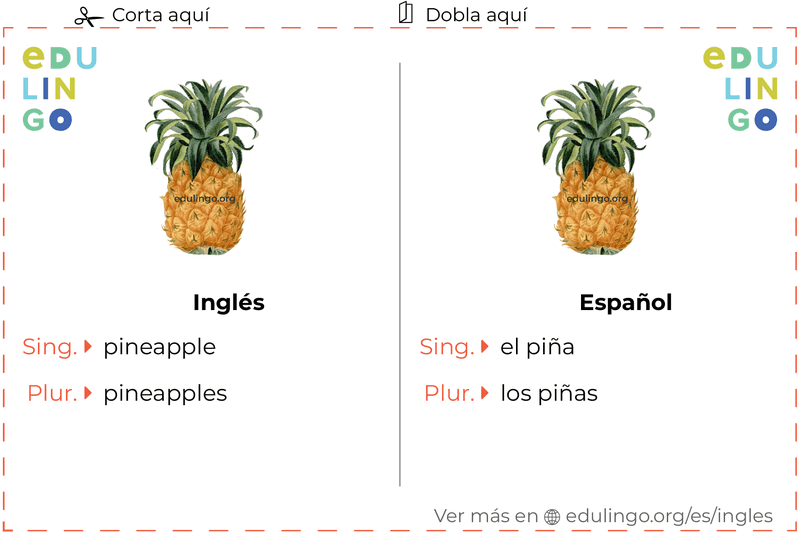 Ficha de Vocabulario Piña en inglés para imprimir, practicar y aprender