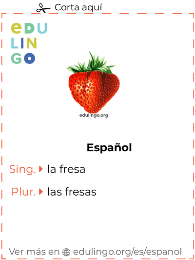Ficha de Vocabulario Fresa en español para imprimir, practicar y aprender