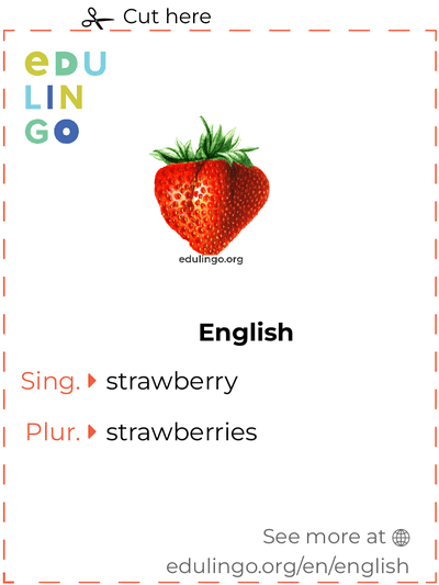 Strawberry in English vocabulary flashcard for printing, practicing and learning